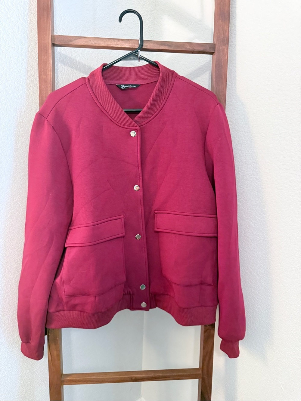 Women's Snap-Front Bomber Jacket in Raspberry - Picture 1 of 5